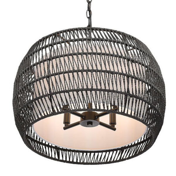 Everly Matte Black Four-Light Pendant with Rattan Shade, image 5